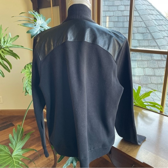 Tre Vero Men's Black Leather Sweater Jacket Button Front Stand Collar size L - Picture 3 of 14